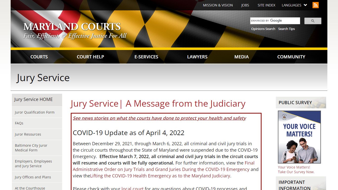 Jury Service| A Message from the Judiciary | Maryland Courts